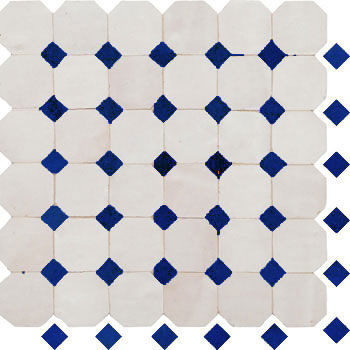 Mosaic House Moroccan tile Kora MDV 1-15 White Cobalt Blue  zellige, mosaic, zellij, field, pattern, glaze, simple, classic, octagonal 